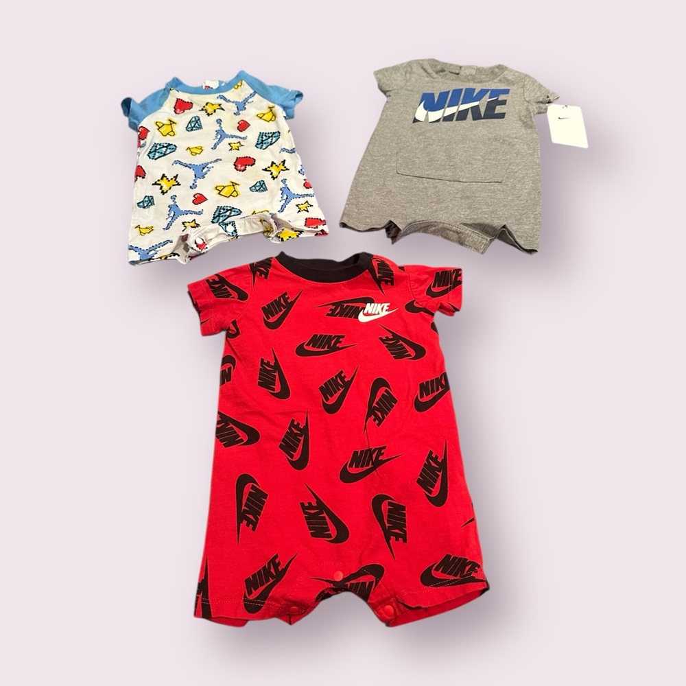 Nike And Jordan Red Graphic Baby One Piece Set 0-3 Month And 0-6 Month